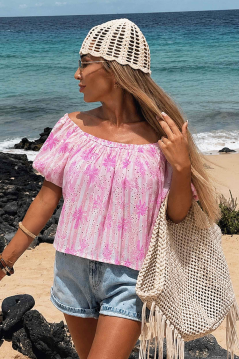 Bluză lejeră pentru femei, cu floral print și mâneci voluminoase SUNDAISY PINK, Culoare: roz, IVET.RO - Reduceri de până la -80%