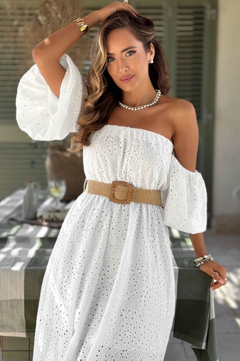Rochie lungă romantică, cu broderie ajurată și mâneci căzute SHERIDANA WHITE, Culoare: alb, IVET.RO - Reduceri de până la -80%