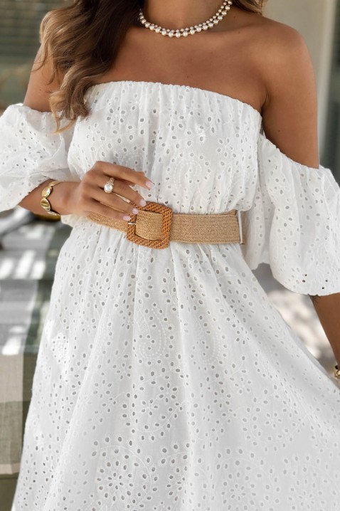 Rochie lungă romantică, cu broderie ajurată și mâneci căzute SHERIDANA WHITE, Culoare: alb, IVET.RO - Reduceri de până la -80%