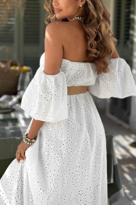 Rochie lungă romantică, cu broderie ajurată și mâneci căzute SHERIDANA WHITE, Culoare: alb, IVET.RO - Reduceri de până la -80%