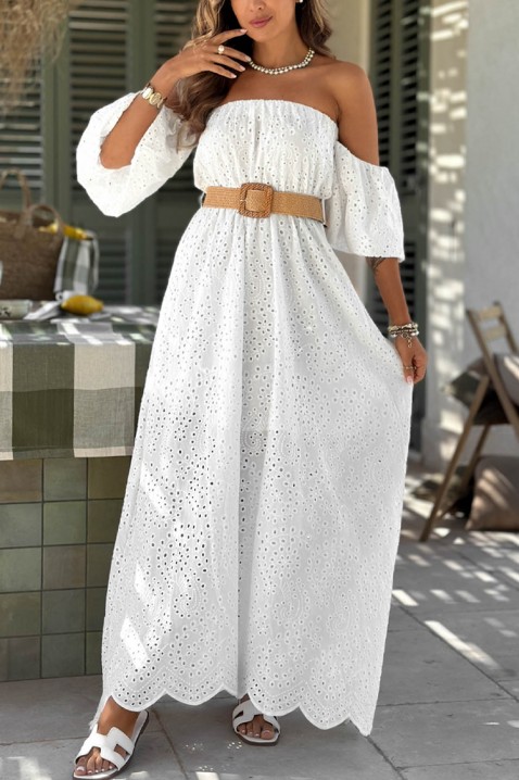 Rochie lungă romantică, cu broderie ajurată și mâneci căzute SHERIDANA WHITE, Culoare: alb, IVET.RO - Reduceri de până la -80%