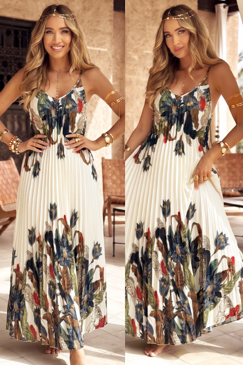 Rochie lungă plisată cu motive florale PATILENA GREEN, Culoare: multicolor, IVET.RO - Reduceri de până la -80%