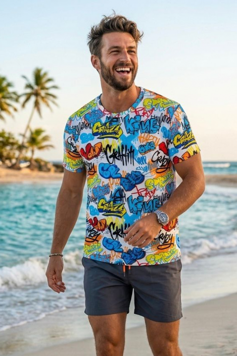 Tricou pentru bărbați cu motiv graffiti TALVENO, Culoare: multicolor, IVET.RO - Reduceri de până la -80%