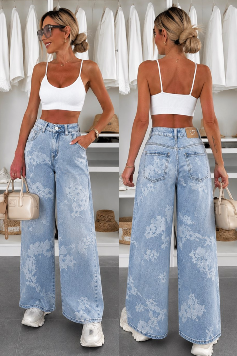 Blugi largi pentru femei cu motiv floral PERSEIDA, Culoare: denim, IVET.RO - Reduceri de până la -80%