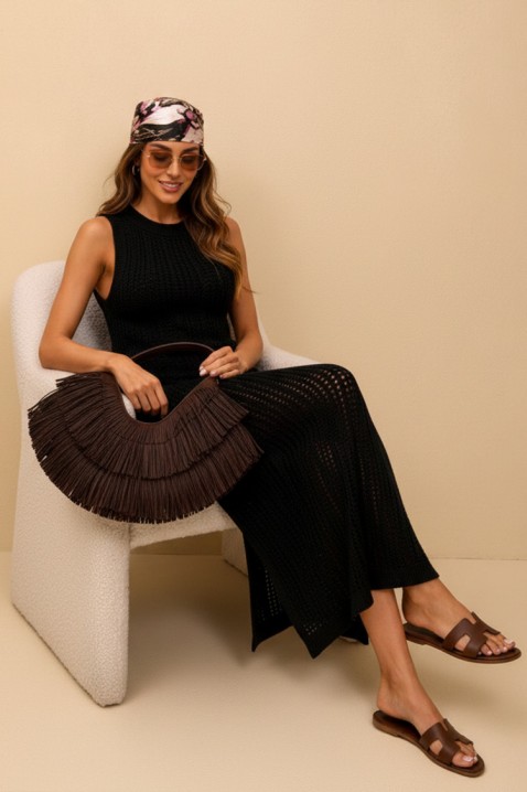 Rochie lungă ajurată, cu fanta și croială ajustată ROSALIANSA BLACK, Culoare: negru, IVET.RO - Reduceri de până la -80%