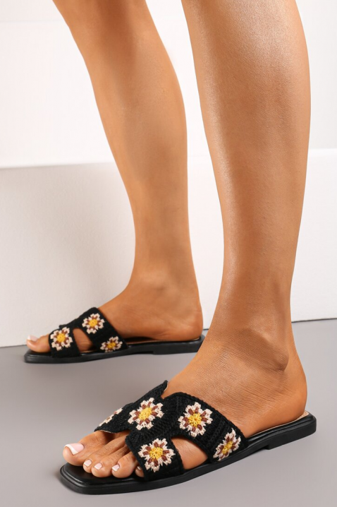 Papuci de damă cu broderie florală GINELIA BLACK, Culoare: negru, IVET.RO - Reduceri de până la -80%