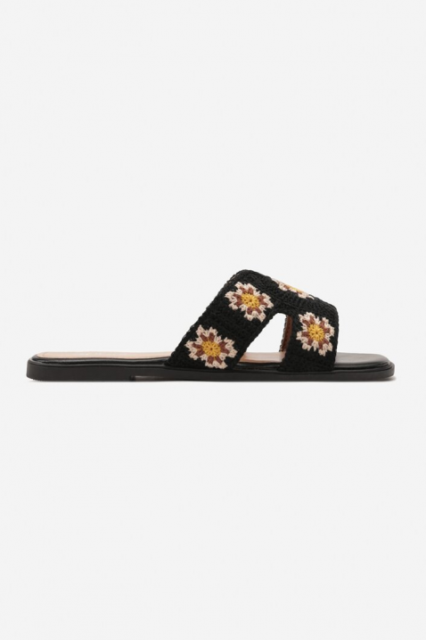 Papuci de damă cu broderie florală GINELIA BLACK, Culoare: negru, IVET.RO - Reduceri de până la -80%