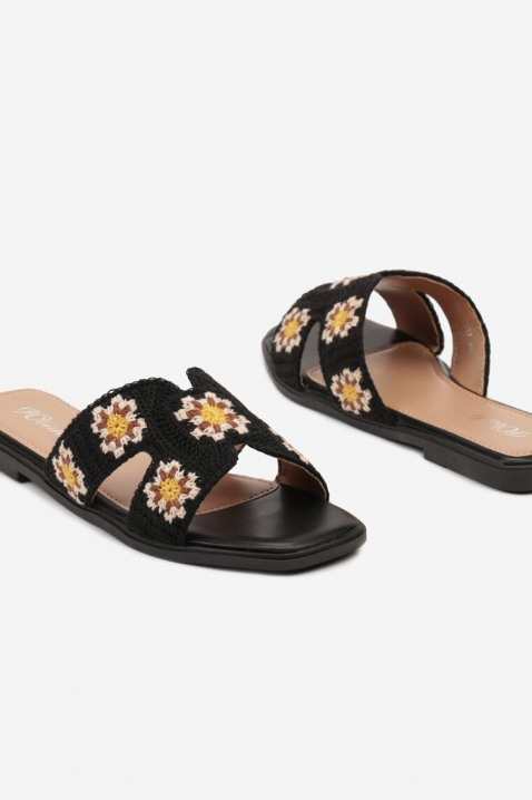 Papuci de damă cu broderie florală GINELIA BLACK, Culoare: negru, IVET.RO - Reduceri de până la -80%