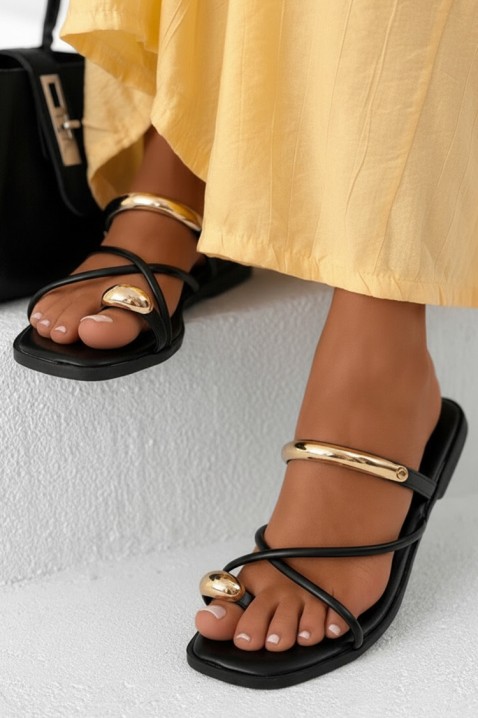 Papuci eleganți pentru femei, cu accente aurii SELIRA BLACK, Culoare: negru, IVET.RO - Reduceri de până la -80%