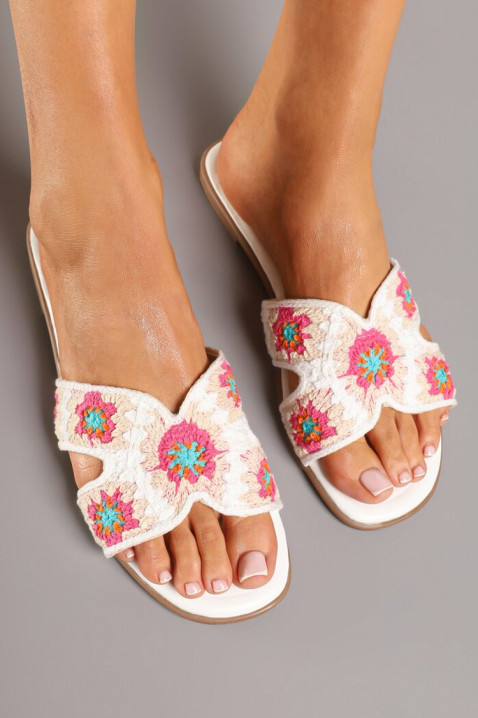 Papuci de damă cu broderie florală GINELIA WHITE, Culoare: alb, IVET.RO - Reduceri de până la -80%
