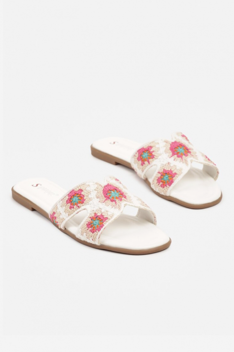 Papuci de damă cu broderie florală GINELIA WHITE, Culoare: alb, IVET.RO - Reduceri de până la -80%