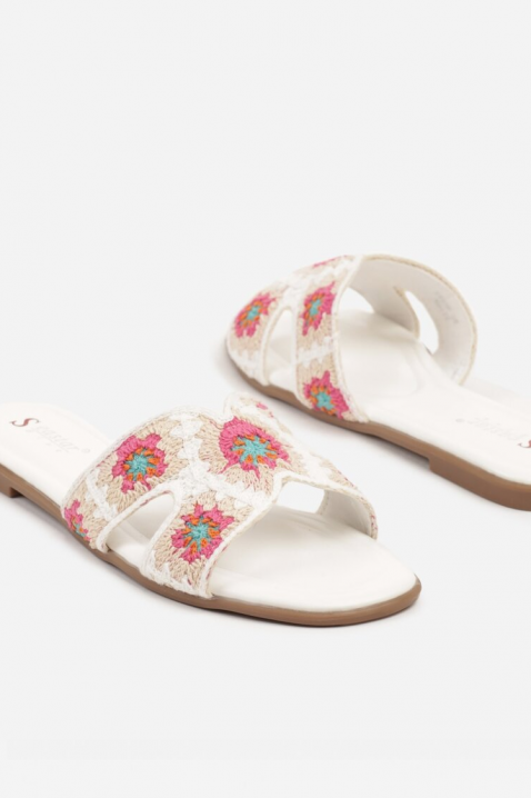 Papuci de damă cu broderie florală GINELIA WHITE, Culoare: alb, IVET.RO - Reduceri de până la -80%
