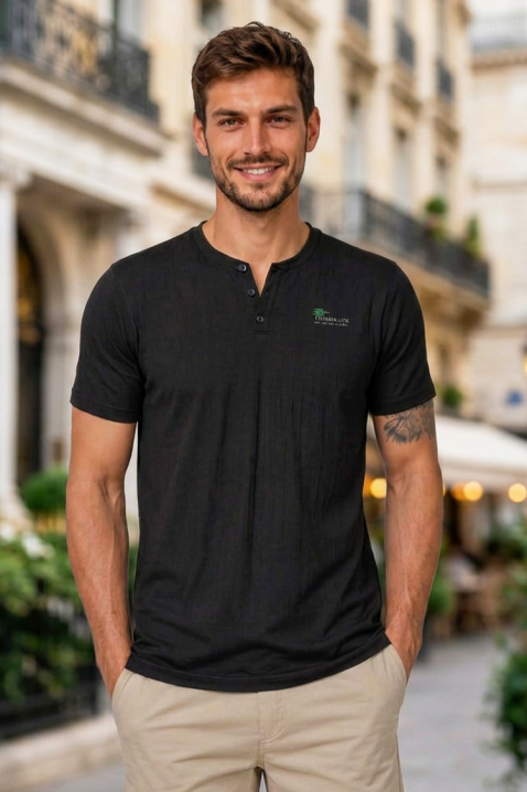 Tricou pentru bărbați cu nasturi și design simplu NOIRON, Culoare: negru, IVET.RO - Reduceri de până la -80%