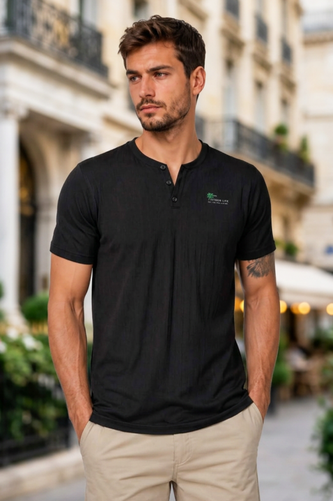 Tricou pentru bărbați cu nasturi și design simplu NOIRON, Culoare: negru, IVET.RO - Reduceri de până la -80%