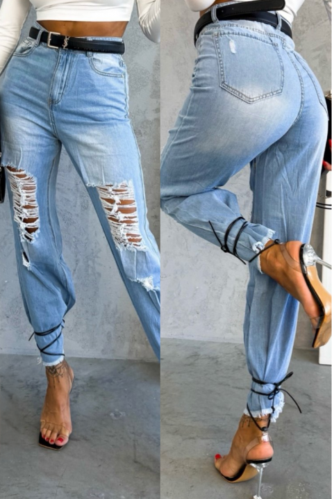 Blugi pentru femei cu talie înaltă și efect rupt ZATONA, Culoare: denim, IVET.RO - Reduceri de până la -80%