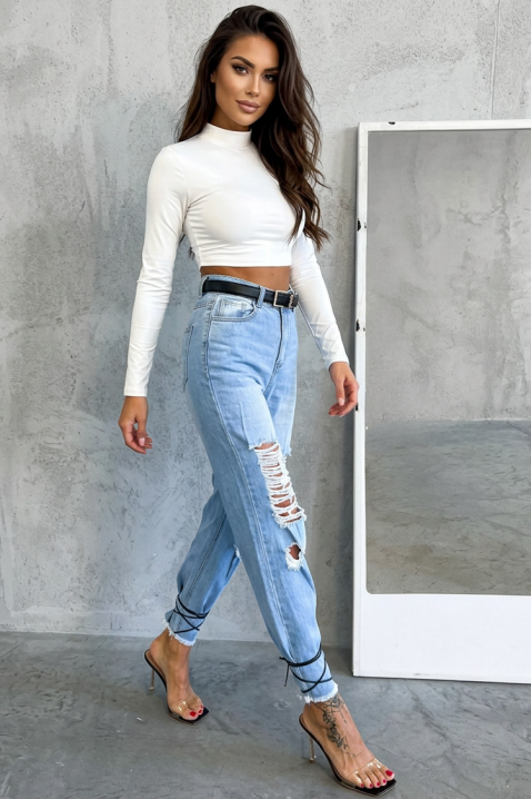Blugi pentru femei cu talie înaltă și efect rupt ZATONA, Culoare: denim, IVET.RO - Reduceri de până la -80%