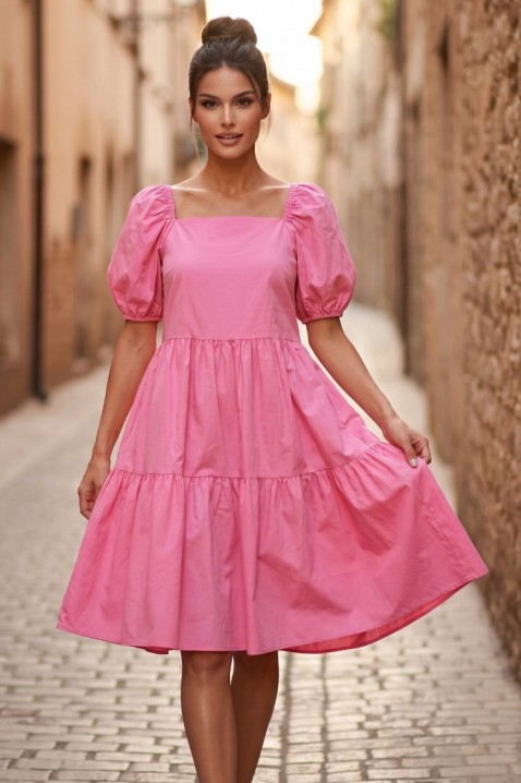 Rochie midi evazată cu decolteu pătrat și mâneci voluminoase SELENASA PINK, Culoare: roz, IVET.RO - Reduceri de până la -80%