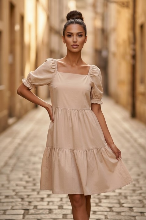 Rochie midi evazată cu decolteu pătrat și mâneci voluminoase SELENASA BEIGE, Culoare: bej, IVET.RO - Reduceri de până la -80%