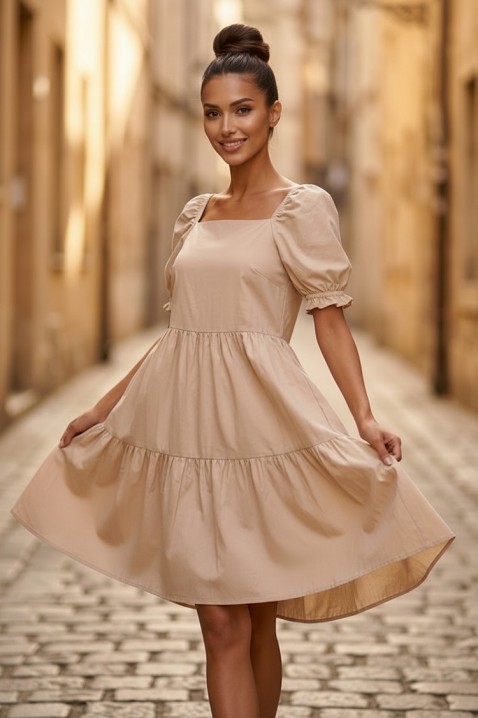 Rochie midi evazată cu decolteu pătrat și mâneci voluminoase SELENASA BEIGE, Culoare: bej, IVET.RO - Reduceri de până la -80%