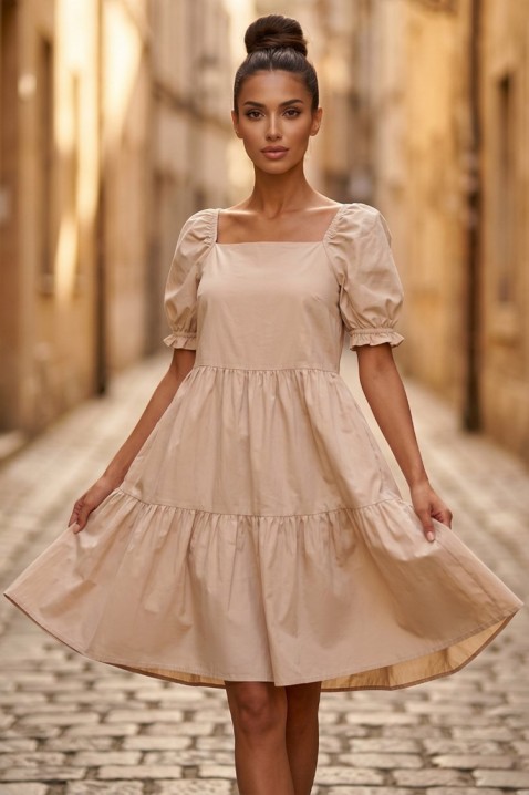 Rochie midi evazată cu decolteu pătrat și mâneci voluminoase SELENASA BEIGE, Culoare: bej, IVET.RO - Reduceri de până la -80%