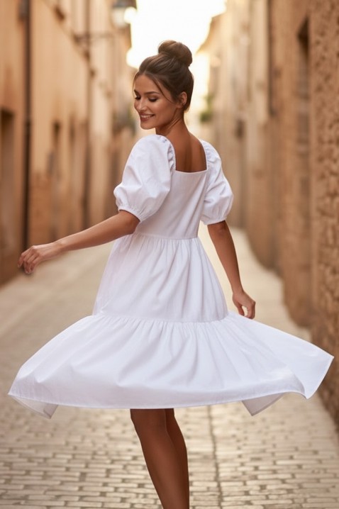 Rochie midi evazată cu decolteu pătrat și mâneci voluminoase SELENASA WHITE, Culoare: alb, IVET.RO - Reduceri de până la -80%