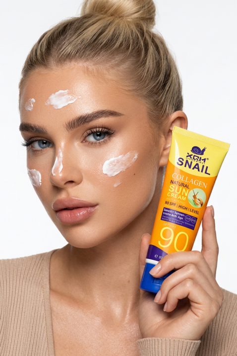 Cremă de protecție solară SPF 90 cu colagen din melc XQM Snail Collagen Natural Suncream 80 mlIVET.RO - Reduceri de până la -80%