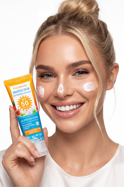 Cremă de protecție solară hidratantă și răcoritoare pentru față și corp Kiss Beauty Watermelon Mint SPF 50 PA++++IVET.RO - Reduceri de până la -80%