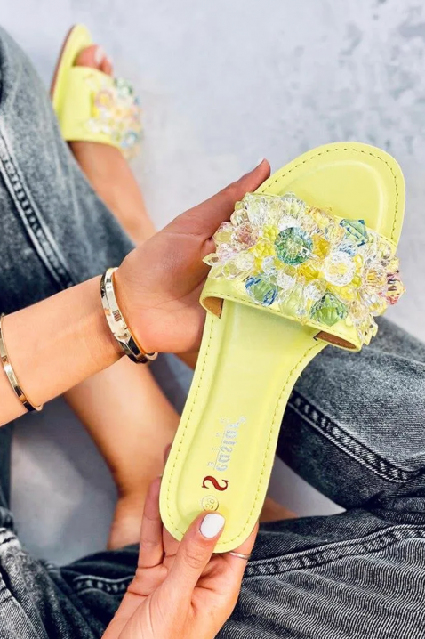 Papuci de damă eleganți, cu pietre decorative ELETRIA, Culoare: galben, IVET.RO - Reduceri de până la -80%