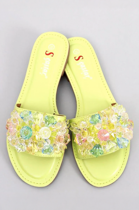 Papuci de damă eleganți, cu pietre decorative ELETRIA, Culoare: galben, IVET.RO - Reduceri de până la -80%