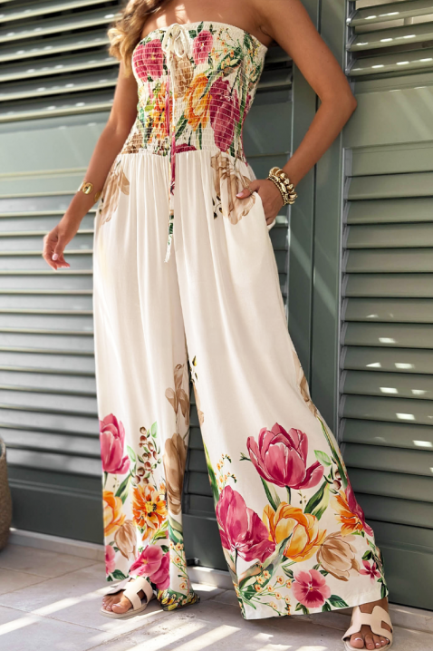 Salopetă de damă cu motiv floral, bustieră și pantaloni largi PALEMIRA ECRU, Culoare: ecru, IVET.RO - Reduceri de până la -80%
