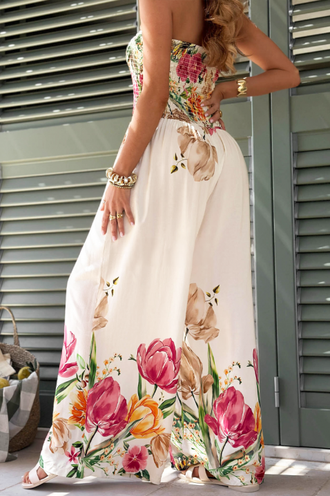 Salopetă de damă cu motiv floral, bustieră și pantaloni largi PALEMIRA ECRU, Culoare: ecru, IVET.RO - Reduceri de până la -80%