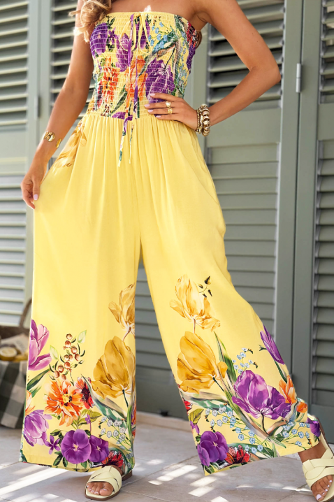 Salopetă de damă cu motiv floral, bustieră și pantaloni largi PALEMIRA YELLOW, Culoare: galben, IVET.RO - Reduceri de până la -80%