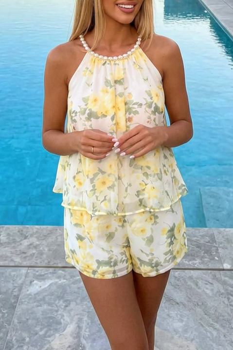 Set de vară pentru femei, format din un top cu motiv floral și pantaloni scurți ROSELSA YELLOW, Culoare: galben, IVET.RO - Reduceri de până la -80%