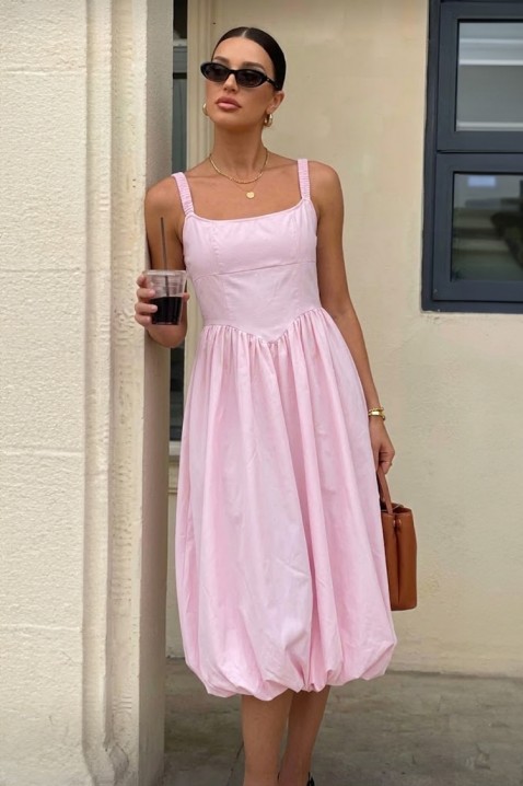 Rochie midi din bumbac, cu siluetă voluminoasă și linie simplă AVALIA PINK, Culoare: roz, IVET.RO - Reduceri de până la -80%