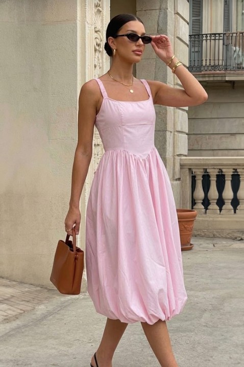 Rochie midi din bumbac, cu siluetă voluminoasă și linie simplă AVALIA PINK, Culoare: roz, IVET.RO - Reduceri de până la -80%