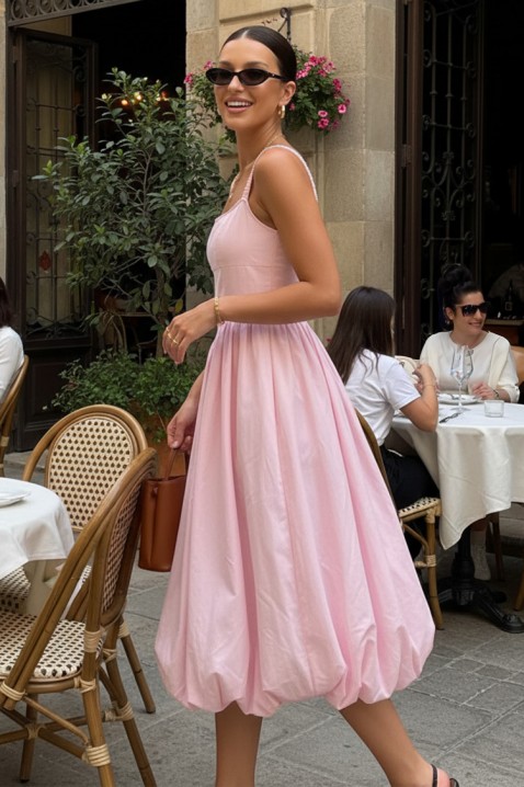 Rochie midi din bumbac, cu siluetă voluminoasă și linie simplă AVALIA PINK, Culoare: roz, IVET.RO - Reduceri de până la -80%