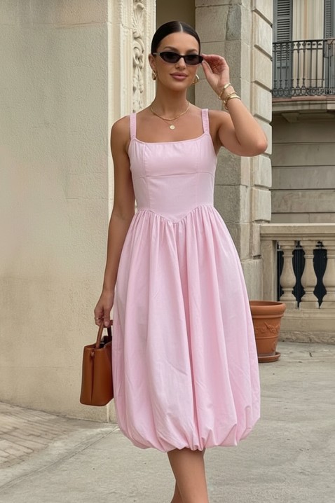 Rochie midi din bumbac, cu siluetă voluminoasă și linie simplă AVALIA PINK, Culoare: roz, IVET.RO - Reduceri de până la -80%