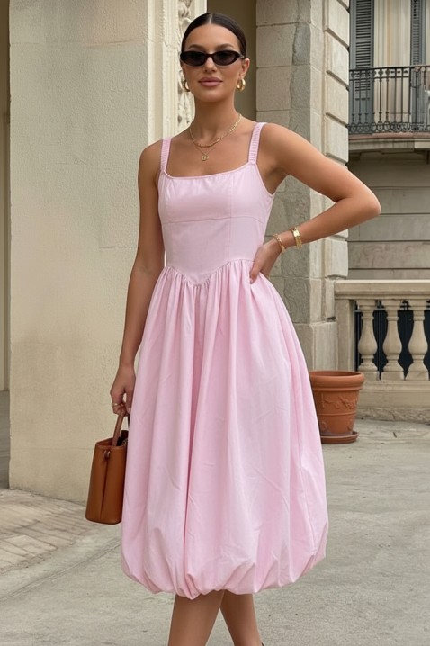 Rochie midi din bumbac, cu siluetă voluminoasă și linie simplă AVALIA PINK, Culoare: roz, IVET.RO - Reduceri de până la -80%