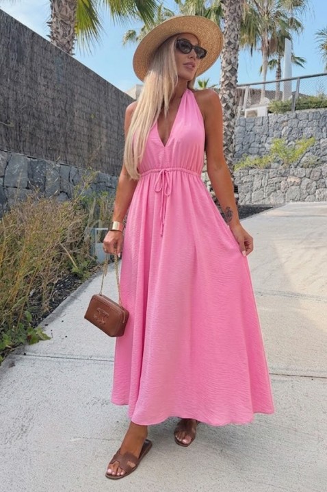 Rochie lungă cu spatele gol și o legătură decorativă ROTALITA PINK, Culoare: roz, IVET.RO - Reduceri de până la -80%