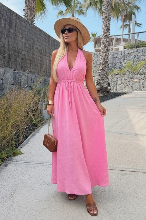 Rochie lungă cu spatele gol și o legătură decorativă ROTALITA PINK, Culoare: roz, IVET.RO - Reduceri de până la -80%