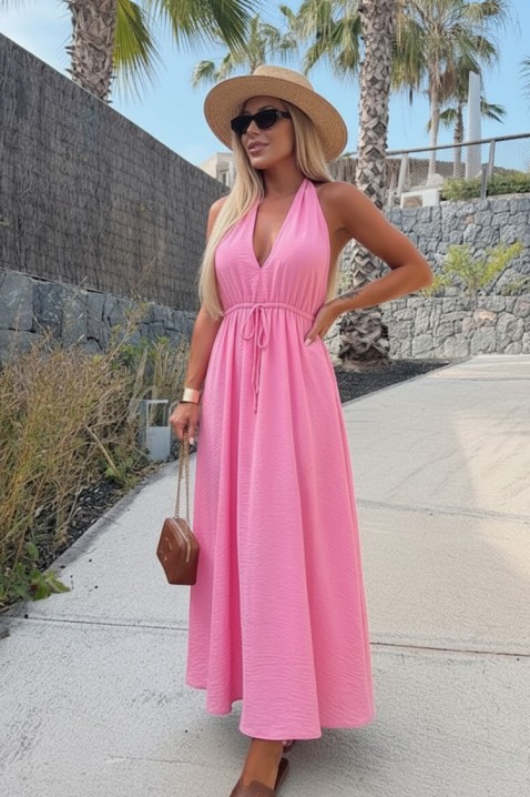 Rochie lungă cu spatele gol și o legătură decorativă ROTALITA PINK, Culoare: roz, IVET.RO - Reduceri de până la -80%