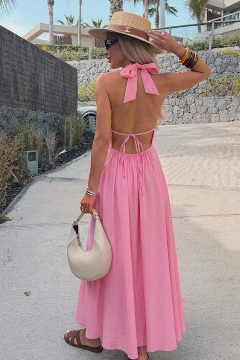 Rochie lungă cu spatele gol și o legătură decorativă ROTALITA PINK, Culoare: roz, IVET.RO - Reduceri de până la -80%