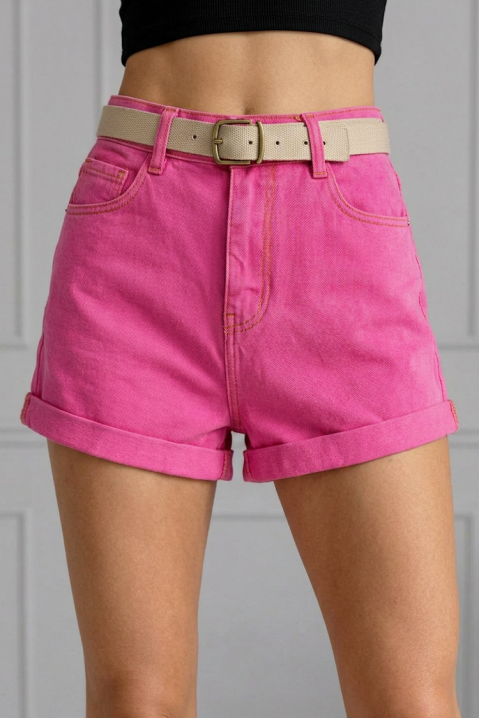 Pantaloni scurți elastici pentru femei, cu talie înaltă și curea JOLINA FUCHSIA, Culoare: fuchsia, IVET.RO - Reduceri de până la -80%