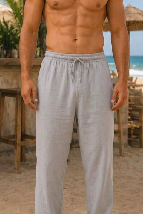 Pantaloni lejeri din bumbac pentru bărbați, cu talie elastică AVELOR GREY, Culoare: gri, IVET.RO - Reduceri de până la -80%