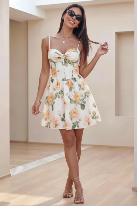 Rochie scurtă cu efect de corset și motiv floral ROZALMA WHITE, Culoare: alb, IVET.RO - Reduceri de până la -80%