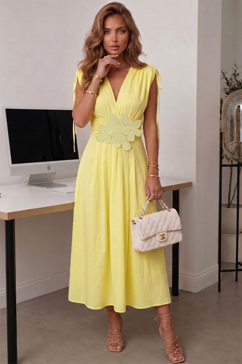 Rochie lungă și elegantă din bumbac, cu un motiv floral în relief FLORYNA YELLOW, Culoare: galben, IVET.RO - Reduceri de până la -80%