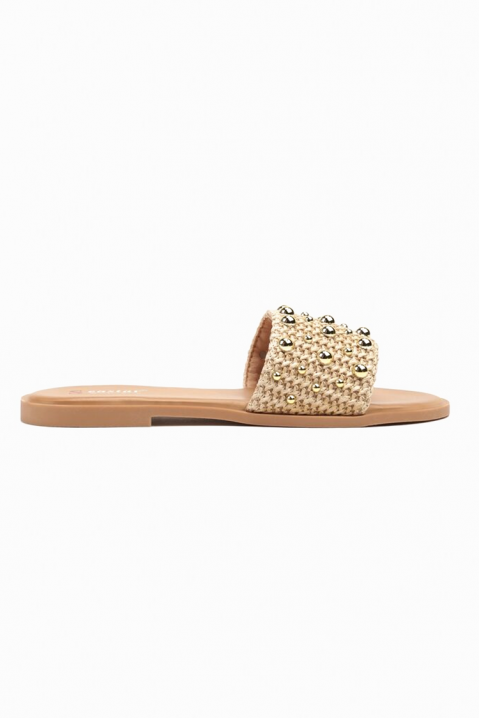 Papuci de damă cu împletitură textilă și capse decorative ZENELA BEIGE, Culoare: bej, IVET.RO - Reduceri de până la -80%