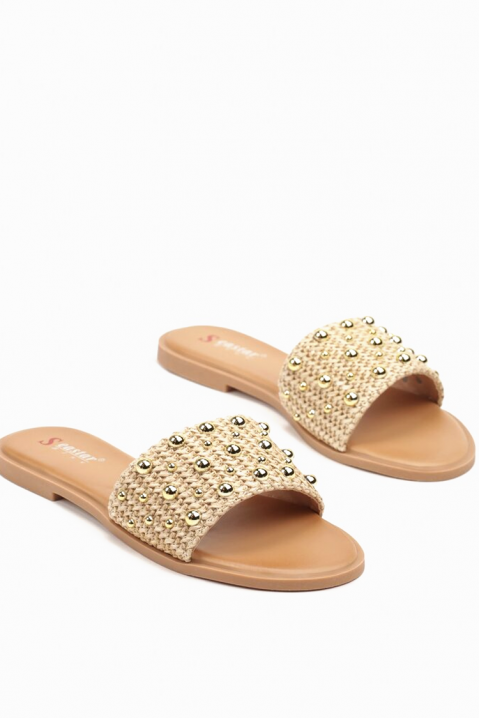 Papuci de damă cu împletitură textilă și capse decorative ZENELA BEIGE, Culoare: bej, IVET.RO - Reduceri de până la -80%