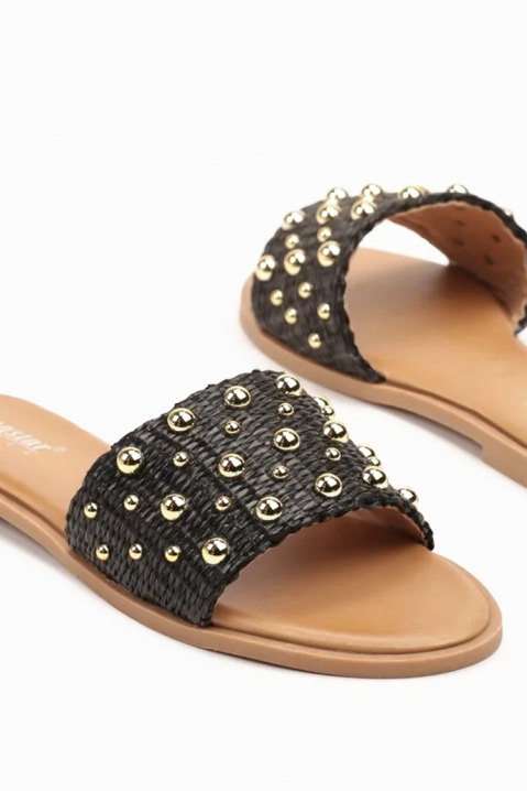 Papuci de damă cu împletitură textilă și capse decorative ZENELA BLACK, Culoare: negru, IVET.RO - Reduceri de până la -80%