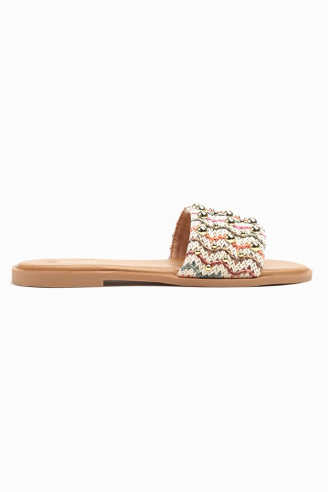 Papuci de damă cu împletitură textilă și capse decorative ZENELA WHITE, Culoare: alb, IVET.RO - Reduceri de până la -80%
